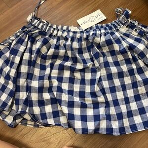 Three days white and blue gingham off the shoulder top NWT
